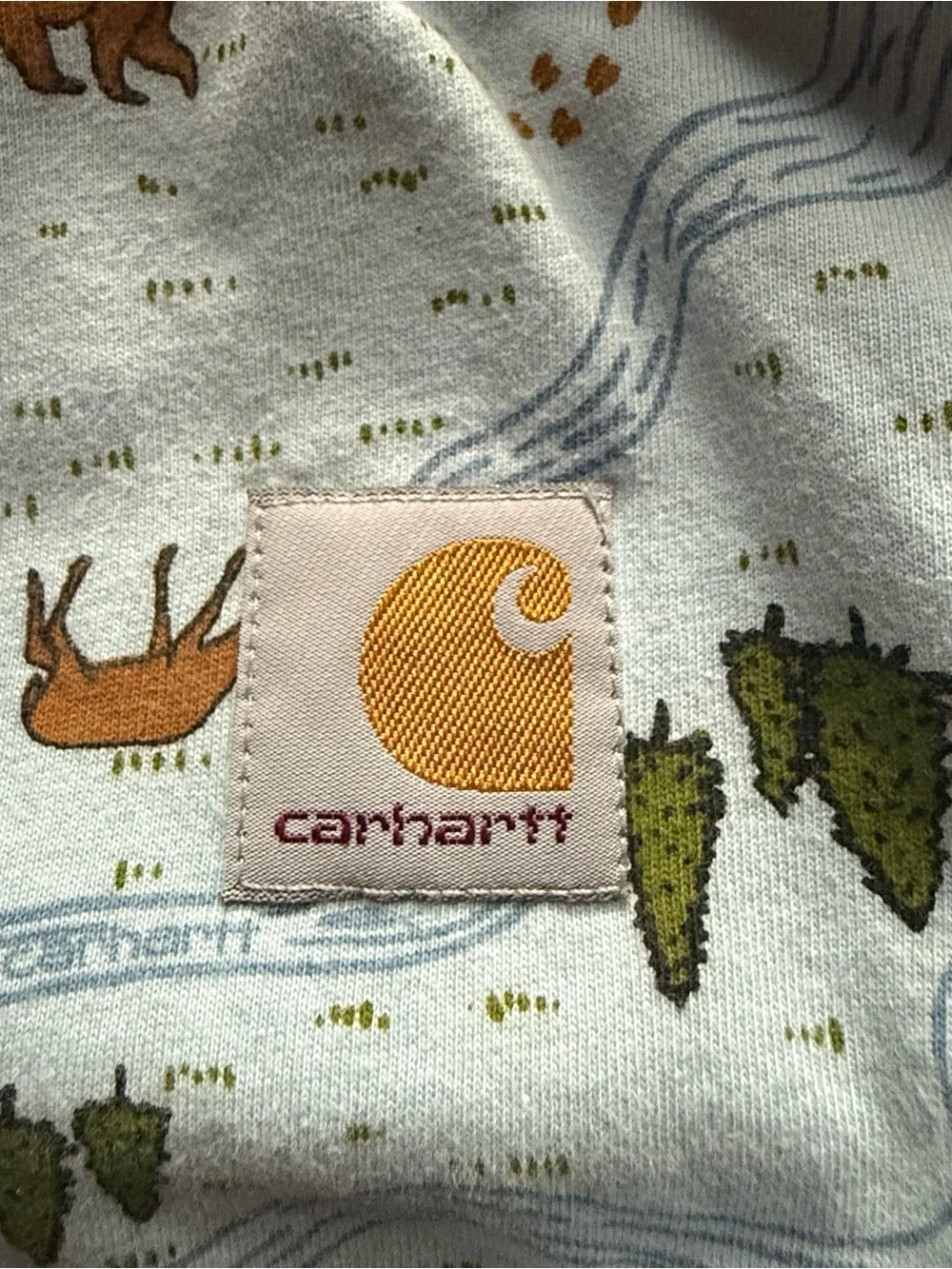 Carhartt Baby Bib Camping Theme Blue Animals Trees 100% Cotton Infant Bib